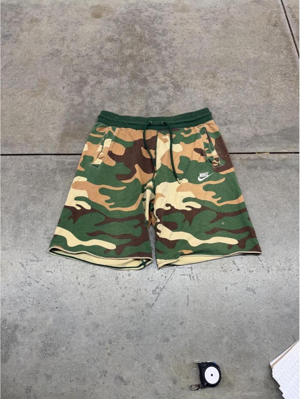vintage nike camo green brown and beige sweat shorts size medium